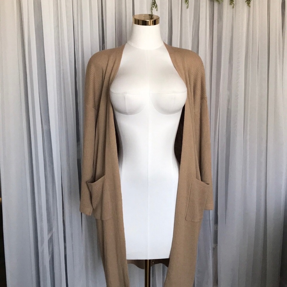 Tan Oversized Ribbed Cardigan